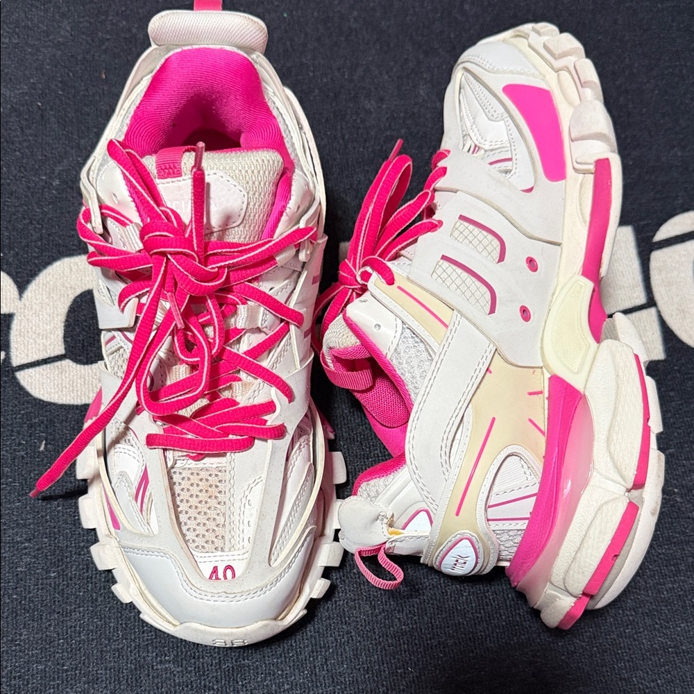 Balenciaga Women's Sneakers in White and Pink Accents